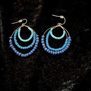 blue beaded hoop earrings